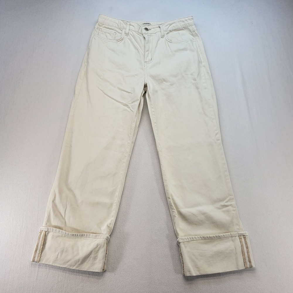 L'AGENCE Leighton Jeans Womens 29 Macadamia Ultra High Rise Straight Wide Cuff